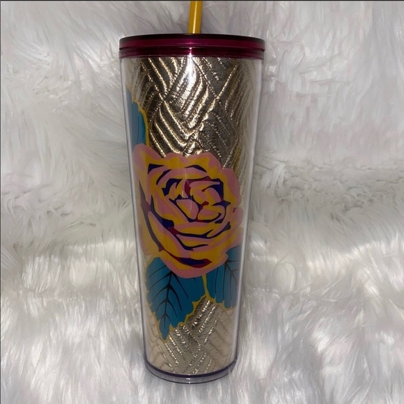 Starbucks Fall 2020 Gold Quilt & Roses Tumbler Venti 24oz Cold Cup New Travel